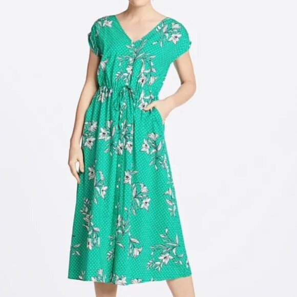 Draper James Green Floral & Polka Dotted Button Front Midi Dress, Size S - Picture 1 of 9